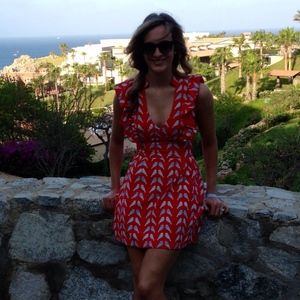 RED Summer Dress with Bird Print